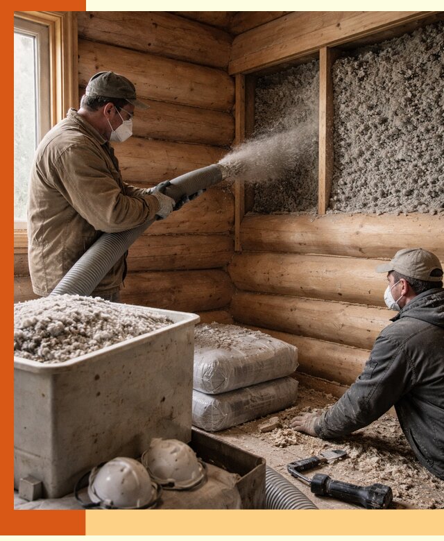 Утепление дома из бруса эковатой в Белорецке