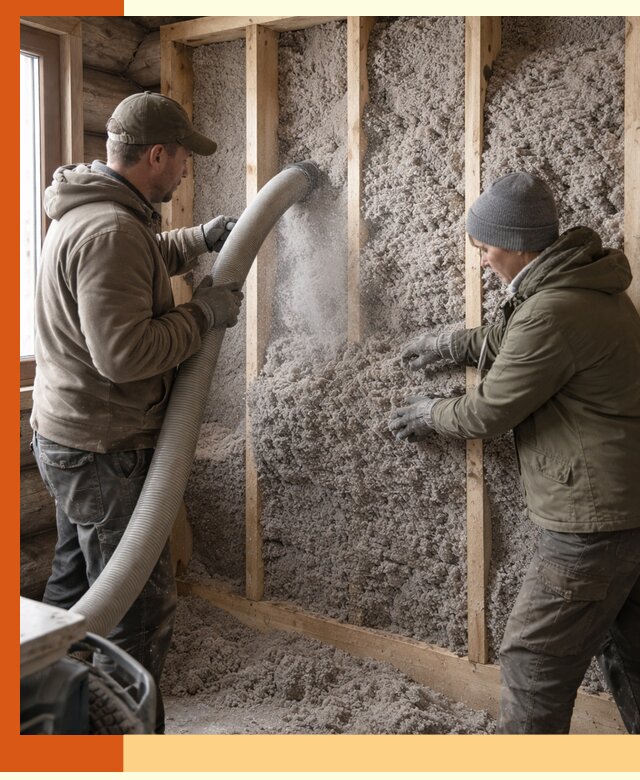 Утепление бревенчатого дома эковатой в Белорецке