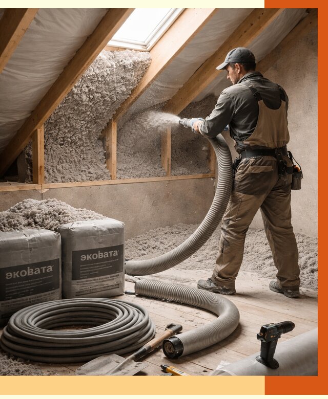 Утепление мансарды эковатой в Белорецке от 2230 руб/м2 — монтаж, задувка, цена | ТепломастерБлр