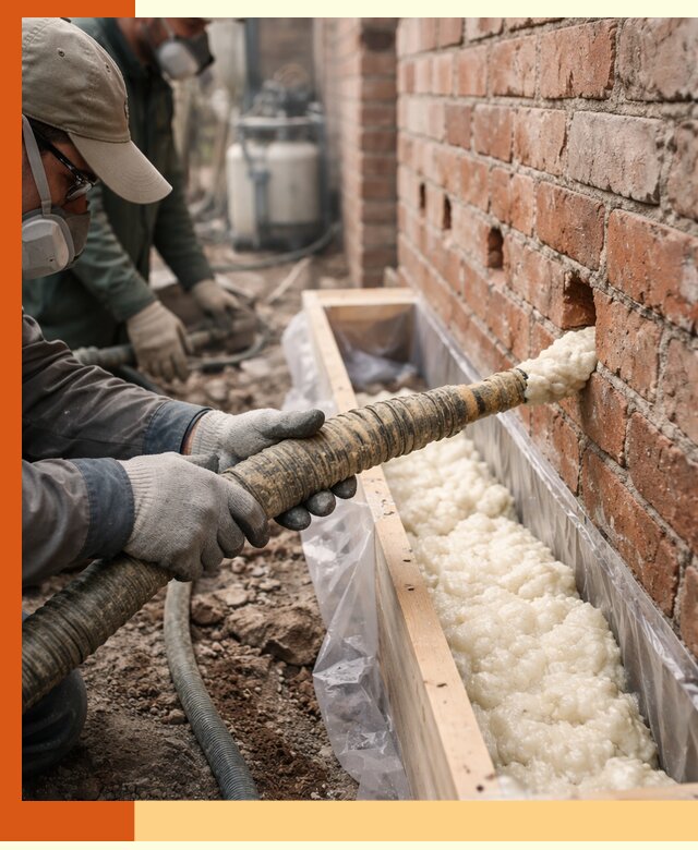 Заливка ППУ в пустоты кирпичной стены в Белорецке