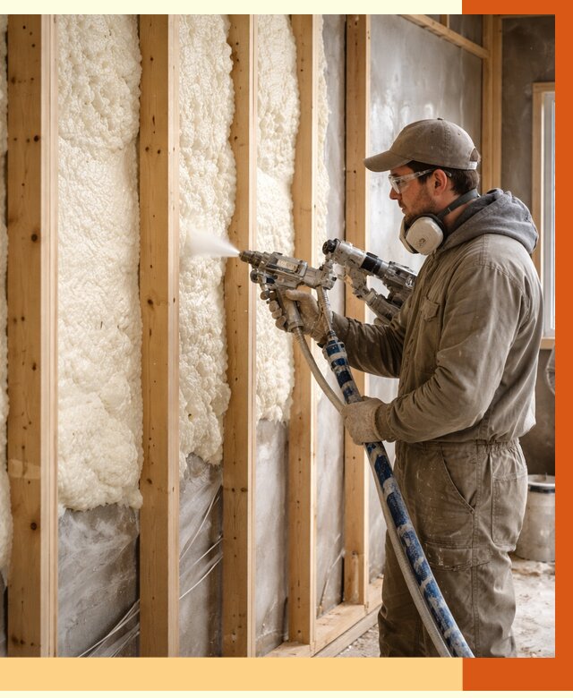 Утепление каркасной стены ППУ в Белорецке от 4308 руб./м2 под ключ | ТепломастерБлр