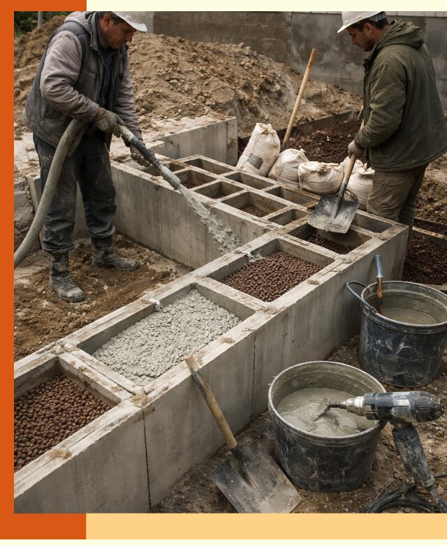 Заполнение полостей фундамента в Белорецке герметичным утеплением и повышением прочности